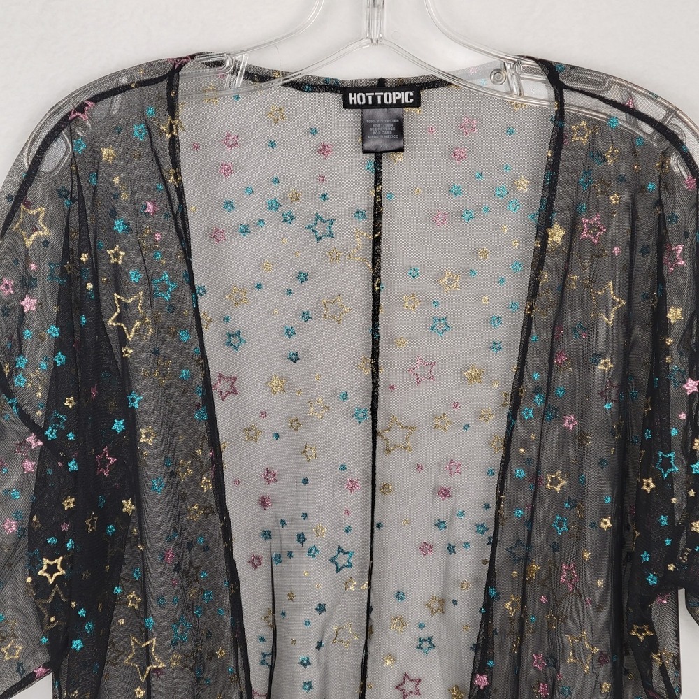 Hot Topic Black Glitter Star Sheer Kimono XS Open Front Celestial Whimsigoth - Picture 6 of 10